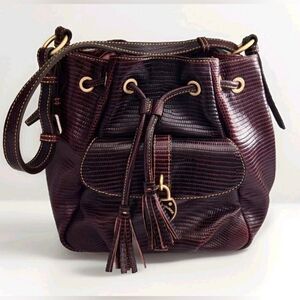 Dooney & Bourke Lizard Embossed  Drawstring Shoulder Bag
